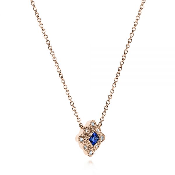 14k Rose Gold 14k Rose Gold Diamond And Blue Sapphire Pendant - Flat View - 105323