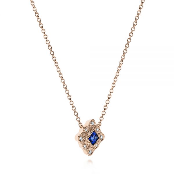 18k Rose Gold 18k Rose Gold Diamond And Blue Sapphire Pendant - Flat View -  105323