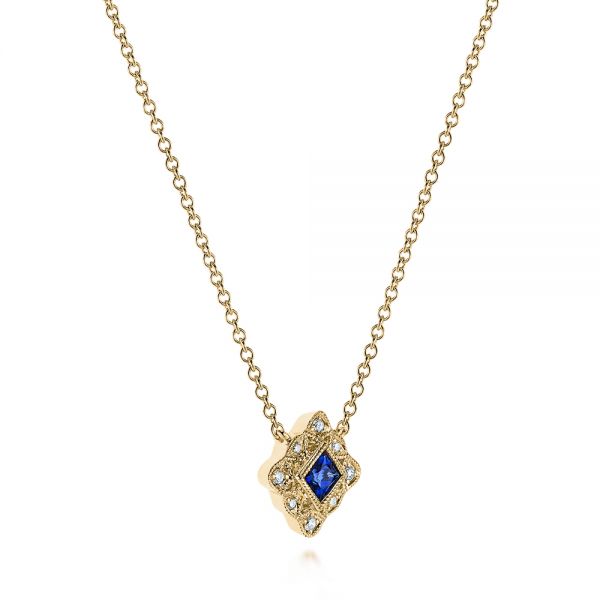 18k Yellow Gold 18k Yellow Gold Diamond And Blue Sapphire Pendant - Flat View -  105323