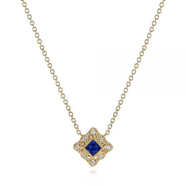 14k Yellow Gold 14k Yellow Gold Diamond And Blue Sapphire Pendant - Three-Quarter View -  105323