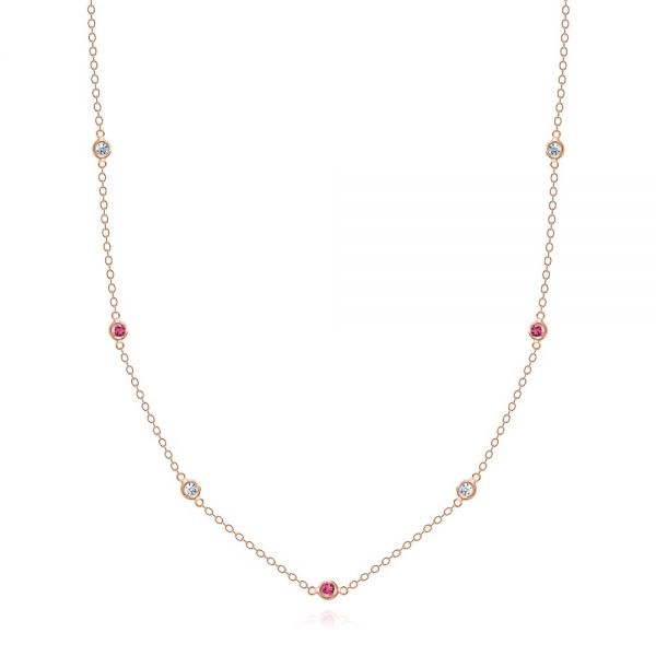14k Rose Gold 14k Rose Gold Diamond And Ruby Bezel Necklace - Three-Quarter View -  107181