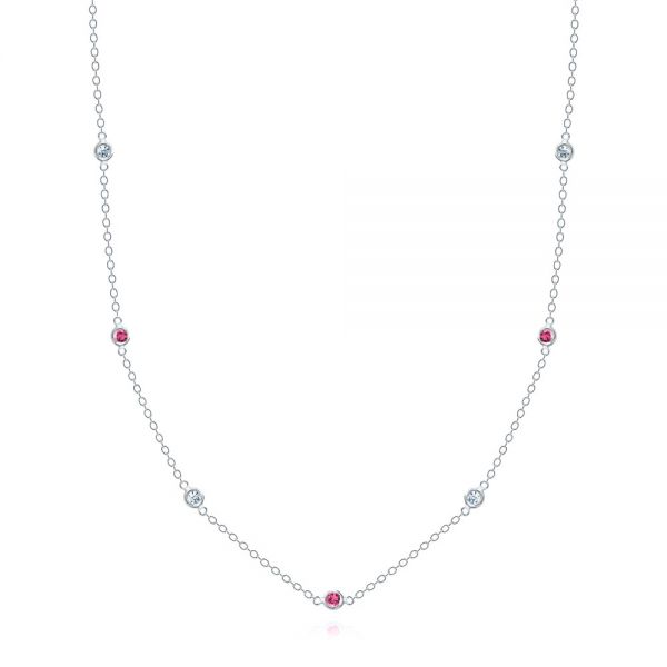  Platinum Platinum Diamond And Ruby Bezel Necklace - Three-Quarter View -  107181