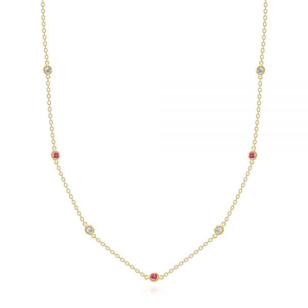 14k Yellow Gold 14k Yellow Gold Diamond And Ruby Bezel Necklace - Three-Quarter View -  107181