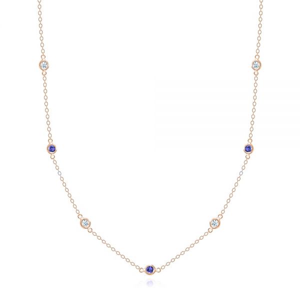 14k Rose Gold 14k Rose Gold Diamond And Sapphire Bezel Necklace - Three-Quarter View -  107178