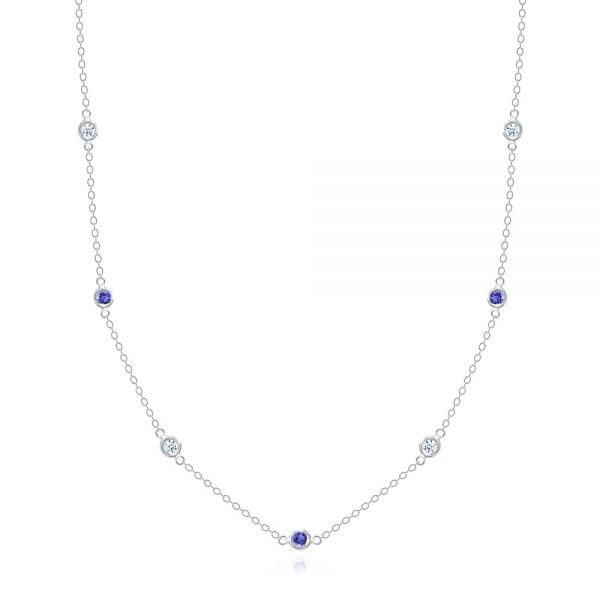  Platinum Platinum Diamond And Sapphire Bezel Necklace - Three-Quarter View -  107178