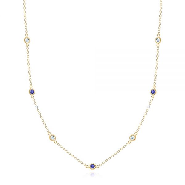 Diamond and Sapphire Bezel Necklace - Image