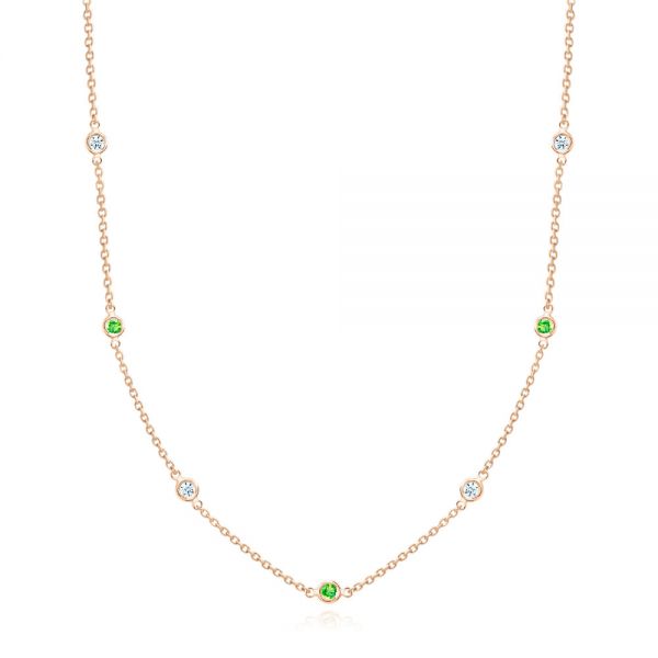 18k Rose Gold 18k Rose Gold Diamond And Tsavorite Bezel Necklace - Three-Quarter View -  107106 - Thumbnail