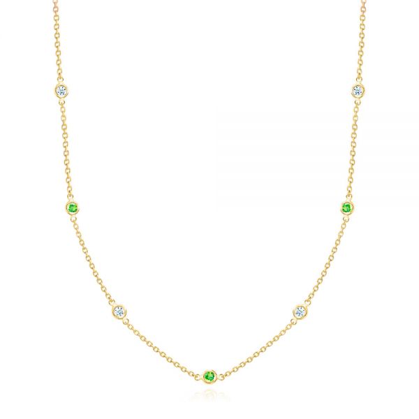 18k Yellow Gold 18k Yellow Gold Diamond And Tsavorite Bezel Necklace - Three-Quarter View -  107106 - Thumbnail