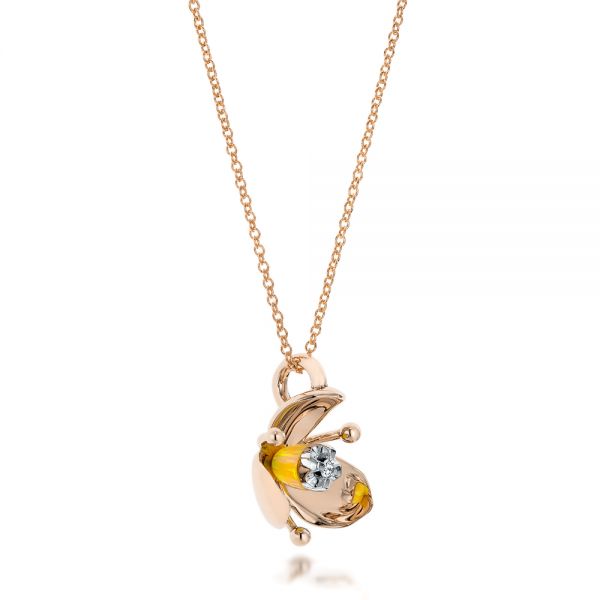 18k Rose Gold 18k Rose Gold Diamond And Yellow Opal Flower Pendant - Flat View -  101976