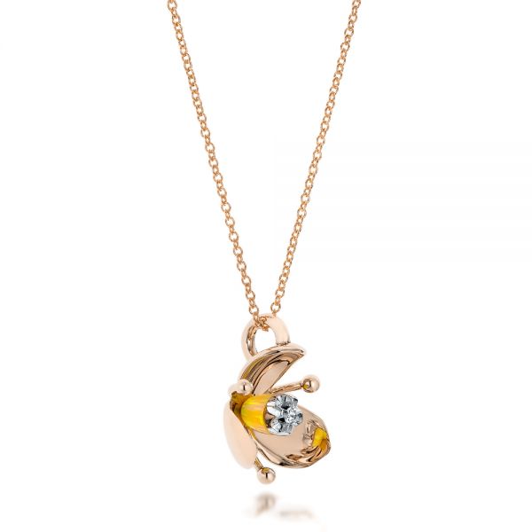 14k Rose Gold 14k Rose Gold Diamond And Yellow Opal Flower Pendant - Flat View - 101976