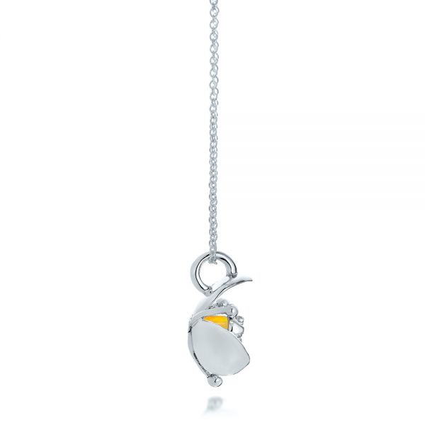 18k White Gold 18k White Gold Diamond And Yellow Opal Flower Pendant - Side View -  101976