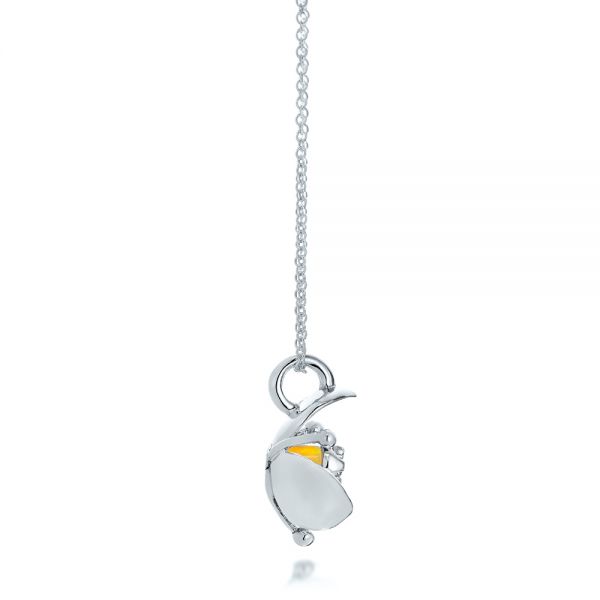 Platinum Platinum Diamond And Yellow Opal Flower Pendant - Side View - 101976