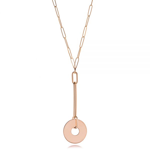 14k Rose Gold Disc Drop Paper Clip Chain Y-necklace