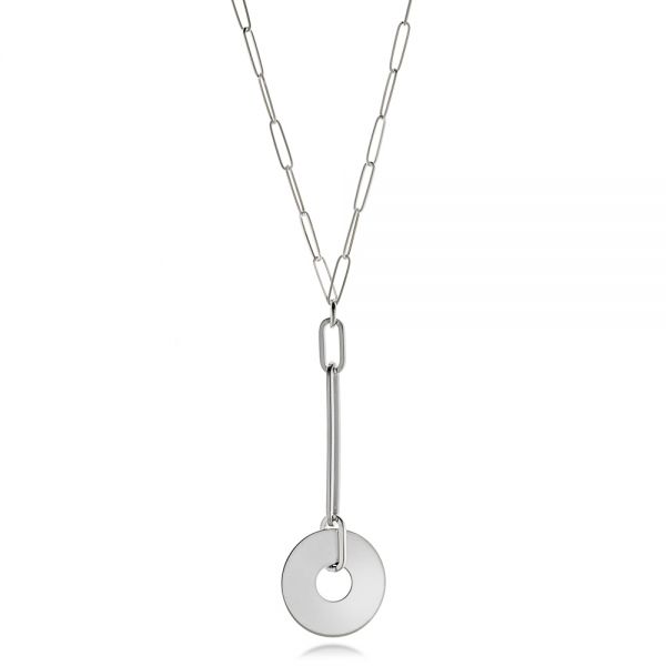 14k White Gold Disc Drop Paper Clip Chain Y-necklace