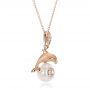 14k Rose Gold 14k Rose Gold Dolphin Fresh White Pearl And Diamond Pendant - Flat View -  100336 - Thumbnail