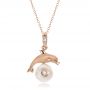 18k Rose Gold 18k Rose Gold Dolphin Fresh White Pearl And Diamond Pendant - Three-Quarter View -  100336 - Thumbnail