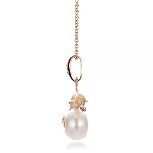 14k Rose Gold 14k Rose Gold Dolphin Fresh White Pearl And Diamond Pendant - Side View - 100336