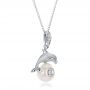  Platinum Platinum Dolphin Fresh White Pearl And Diamond Pendant - Flat View -  100336 - Thumbnail