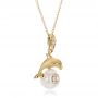 18k Yellow Gold 18k Yellow Gold Dolphin Fresh White Pearl And Diamond Pendant - Flat View -  100336 - Thumbnail