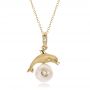 18k Yellow Gold 18k Yellow Gold Dolphin Fresh White Pearl And Diamond Pendant - Three-Quarter View -  100336 - Thumbnail