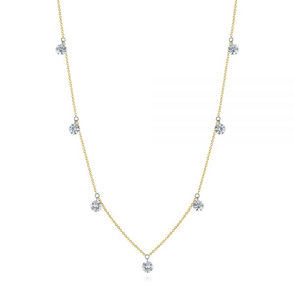 14k Yellow Gold Drilled Diamond Necklace - Three-Quarter View -  105220