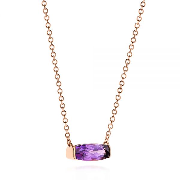 14k Rose Gold Elongated Cushion Cut Amethyst Pendant - Flat View -  105410