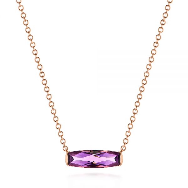 14k Rose Gold Elongated Cushion Cut Amethyst Pendant - Three-Quarter View -  105410