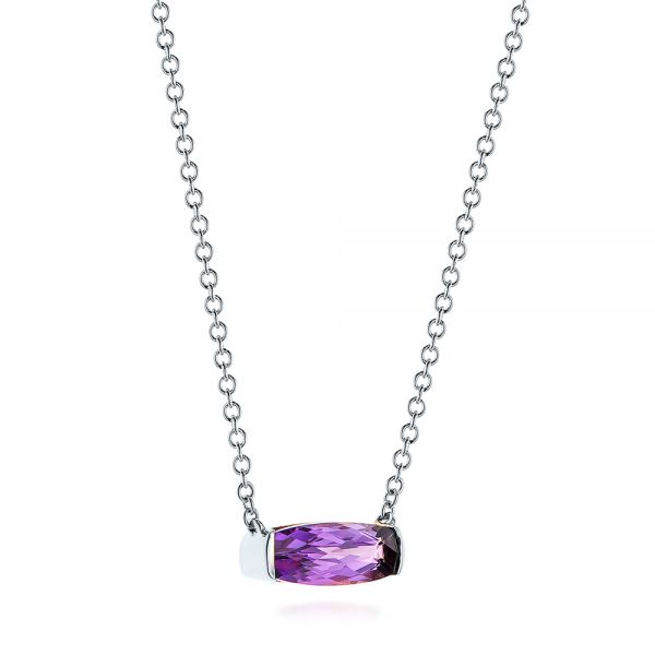 14k White Gold 14k White Gold Elongated Cushion Cut Amethyst Pendant - Flat View -  105410