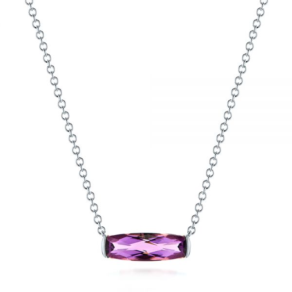 14k White Gold 14k White Gold Elongated Cushion Cut Amethyst Pendant - Three-Quarter View -  105410