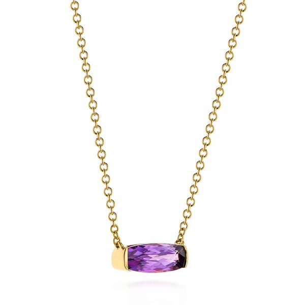 18k Yellow Gold 18k Yellow Gold Elongated Cushion Cut Amethyst Pendant - Flat View - 105410