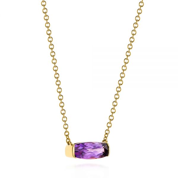 14k Yellow Gold 14k Yellow Gold Elongated Cushion Cut Amethyst Pendant - Flat View -  105410