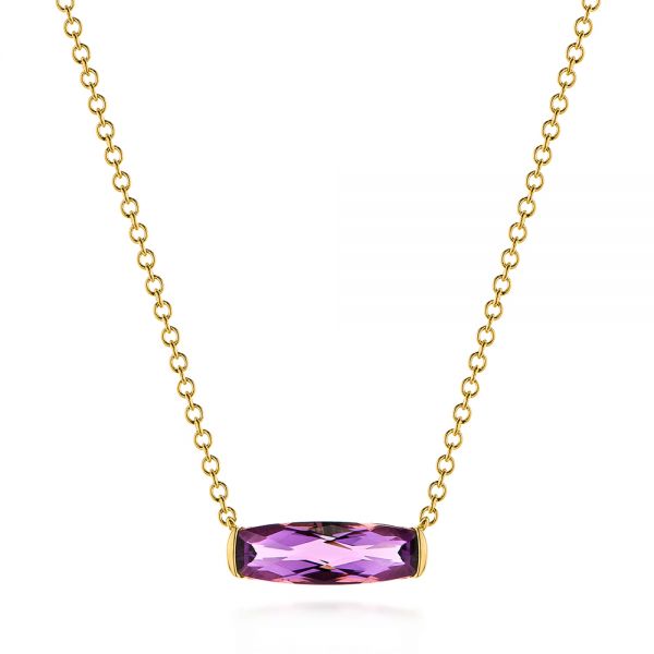 18k Yellow Gold 18k Yellow Gold Elongated Cushion Cut Amethyst Pendant - Three-Quarter View -  105410