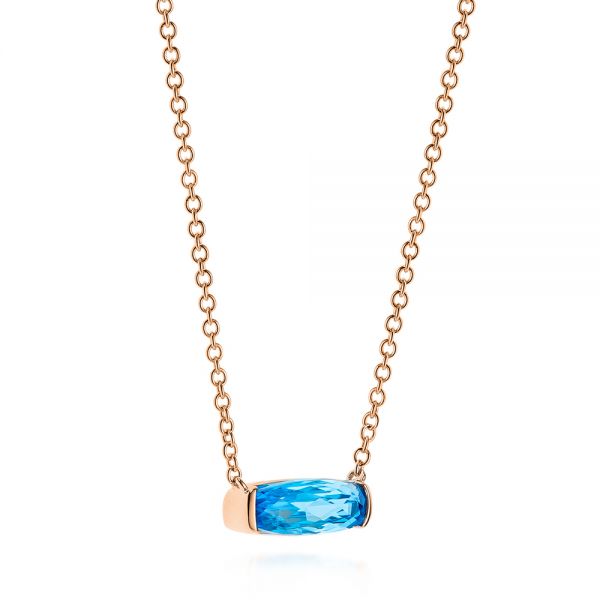 18k Rose Gold 18k Rose Gold Elongated Cushion Cut Blue Topaz Pendant - Flat View -  105438