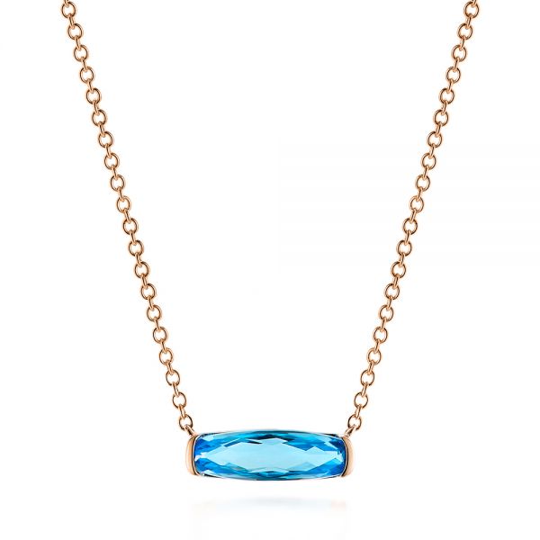 14k Rose Gold 14k Rose Gold Elongated Cushion Cut Blue Topaz Pendant - Three-Quarter View - 105438