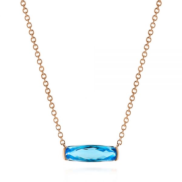 14k Rose Gold 14k Rose Gold Elongated Cushion Cut Blue Topaz Pendant - Three-Quarter View -  105438