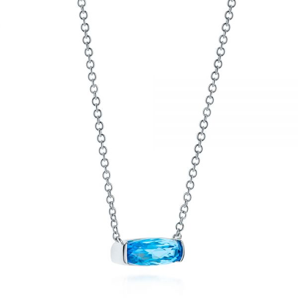 14k White Gold Elongated Cushion Cut Blue Topaz Pendant - Flat View - 105438