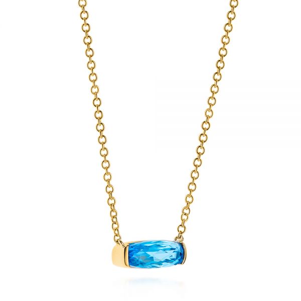 18k Yellow Gold 18k Yellow Gold Elongated Cushion Cut Blue Topaz Pendant - Flat View - 105438