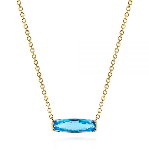 18k Yellow Gold 18k Yellow Gold Elongated Cushion Cut Blue Topaz Pendant - Three-Quarter View - 105438