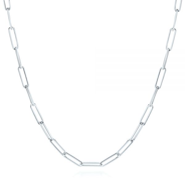 14k White Gold 14k White Gold Elongated Flat Link Chain - Three-Quarter View - 105996
