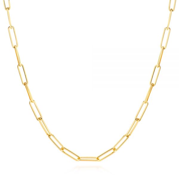 14k Yellow Gold Elongated Flat Link Chain - Three-Quarter View -  105996