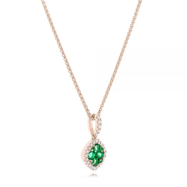 18k Rose Gold 18k Rose Gold Emerald Cluster And Diamond Halo Pendant - Flat View -  102621