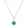 18k White Gold Emerald Cluster And Diamond Halo Pendant