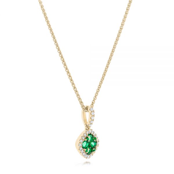 18k Yellow Gold 18k Yellow Gold Emerald Cluster And Diamond Halo Pendant - Flat View -  102621