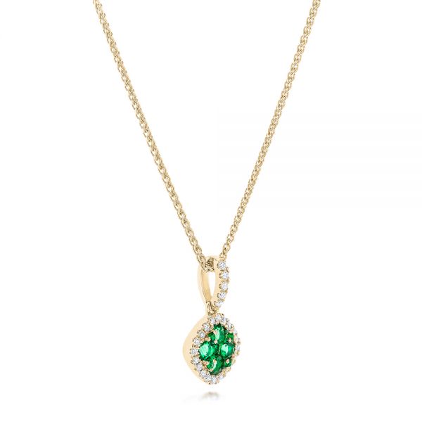 14k Yellow Gold 14k Yellow Gold Emerald Cluster And Diamond Halo Pendant - Flat View - 102621