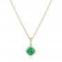 18k Yellow Gold Emerald Cluster And Diamond Halo Pendant