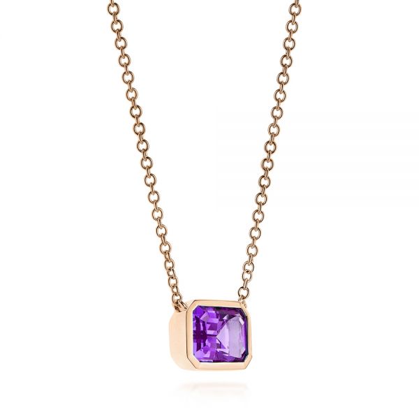 14k Rose Gold 14k Rose Gold Emerald Cut Amethyst Pendant - Flat View - 106543