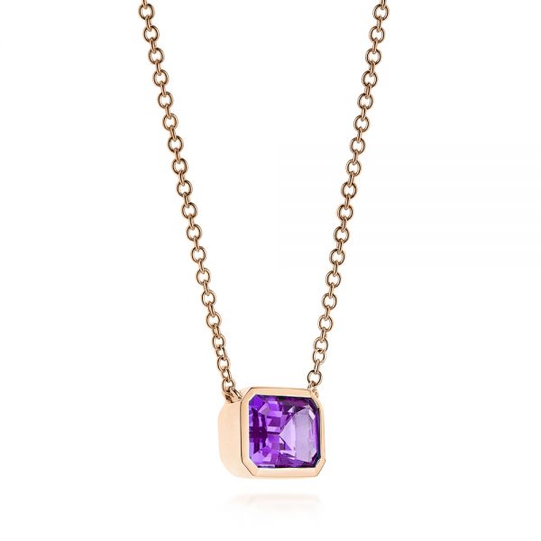 18k Rose Gold 18k Rose Gold Emerald Cut Amethyst Pendant - Flat View -  106543