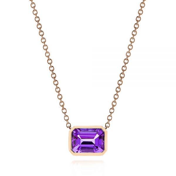 14k Rose Gold 14k Rose Gold Emerald Cut Amethyst Pendant - Three-Quarter View -  106543