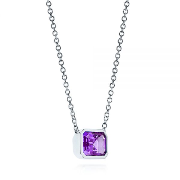 14k White Gold 14k White Gold Emerald Cut Amethyst Pendant - Flat View -  106543