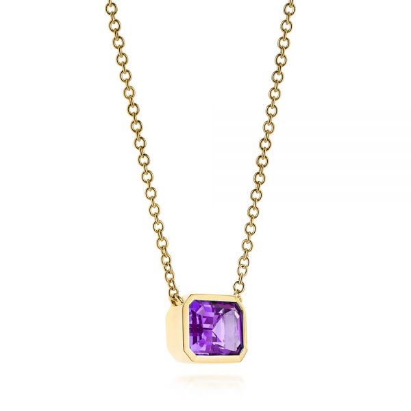 18k Yellow Gold 18k Yellow Gold Emerald Cut Amethyst Pendant - Flat View -  106543